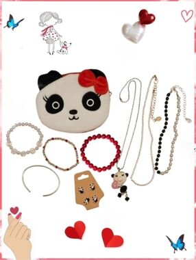 Claire's Black, Red & White Panda Bear Jewelry Bundle